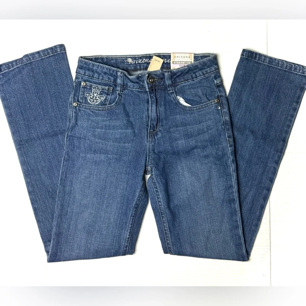 Vintage Arizona Girls Jeans 12 Slim Blue‎ Straight Leg Youth Denim Embroidered